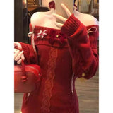 Real Price Of New Year's Red Sweater Women's New Autumn And Winter Thicken A Word On The Shoulder Snake Year's Life Year Bottom Shirt