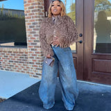 Women's Denim Cloth Jumpsuit Women's Fashion Babes Breasts Multi-Pocket Work Pants HZ0107