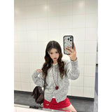 Spring Gray Round Collar Small Fragrant Knitted Top Woman 2025 Spring Small Man Super Fire Single Special Coat Thin