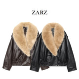 ZARZ Homemade New Women's Fashionable And Open-Necked Leather Jacket 4341/853 HZ0107
