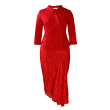 D559 Women's Spring Elegant OL Fashion Long Sleeve Blouse Lace-Up Dress Two-Set African Set HZ0107