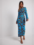 New Women's Sexy Knitted Leopard Print Long-Sleeved Dress Sweater Long Dress