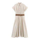 ZARZ Homemade New Women's Dress With Belt Linen-Blend Mixed Muffled Dress 8372105 HZ0107