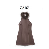 ZARZ Homemade New Women's Clothing Fashion Feather Hanging Neck Dress 4772209 HZ0107