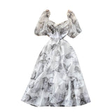 Windy Coat Collar Fairy Summer Dress Design Dress Waist Ink Niche New Dress Print