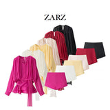 ZARZ Homemade New Women's Classic Pressed Flawed Belt Design Loose Netɴ Dress Set HZ0107