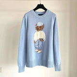 2025 New Women's Casual Round-Neck Bear Pattern Embroidered Sweater Knitted Shirt