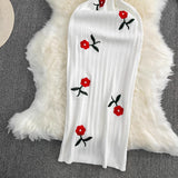 2025 Summer Fashion Temperament Short-Sleeved Round To Receive Waist Thin Long Embroidery Knitted Coat Dress