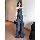 2025 Summer New Korean Wearing A Forked Corset Loose Broad Leg Pants Denim Set