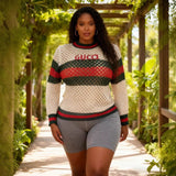 Cross Hole Tuxed Sweater Dark Long Sleeve Loose Knitted Shirt HZ0107