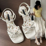 French Water Drill Thick Heel Sandals Women 2025 Summer New Heel With Skirts Plus-Size High-Heeled Fashion Sandals HZ0107