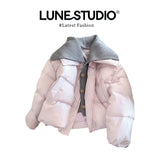 INSCEC Korean Version Of Fragrant Taro Quilted Knitted Collar Splicing Cotton Suit Super Good-Looking Coat Warm Cotton Clothes New Cotton Jacket