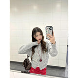 Spring Gray Round Collar Small Fragrant Knitted Top Woman 2025 Spring Small Man Super Fire Single Special Coat Thin