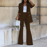 2025 New Solid Color Casual Suit Wide Leg Pants Suit Two Sets HZ0107