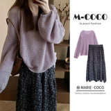 Korean Gentle Lazy Wind Purple Round Sweater Woman 2025 Autumn And Winter Small Loose Soft Knitwear
