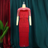 AM210516 Mesh Splicing Tuxedo High-Waisted Large-Size Body-Repair Casual Ass Women's Dress Dress HZ0107