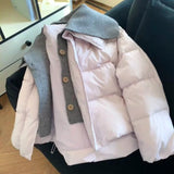 INSCEC Korean Version Of Fragrant Taro Quilted Knitted Collar Splicing Cotton Suit Super Good-Looking Coat Warm Cotton Clothes New Cotton Jacket