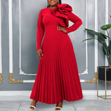 AM030116 Round Collar Three-Dimensional Decorative Folds Skirt Styling Party Party High Waist Dress Dresses HZ0107