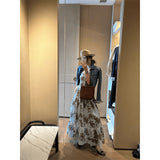 Spring Light Luxury High-End Temperament Sister Little Fragrant Denim Jacket Blue Floral Skirt Set