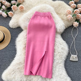 Simple Solid Color Skirt Winter With Sweater High Waist Thin Temperament Open Elastic Knitted Hip Long Skirt