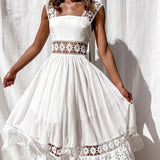 2025 New Fashion Lace Sleeveless Splicing Large Swing Dress Dress