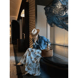 Spring Light Luxury High-End Temperament Sister Little Fragrant Denim Jacket Blue Floral Skirt Set