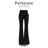 Korean Long-Sleeved Polo Shirt Shirt Black Fake Two-Piece Suit Pants Two-Piece Suit