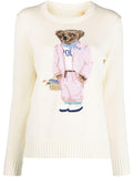 2025 New Knitted Shirt Pink Cartoon Bear Embroidered Knitted Shirt Collar Long-Sleeved Sweater Cute Wind Top Woman