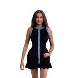 Women's Explosive Cowboy Tuxedar Side Knitted Short-Sleeved Vest Skirt HZ0107