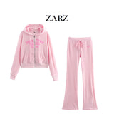 ZARZ Homemade New Women's Classic Hooded Velvet Coat Prints Velvet Trousers HZ0107