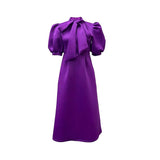 D235 Large-Size Women's Summer New Bow Bow Pure Color Banquet Dress Skirt Short-Sleeved Dress HZ0107
