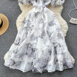 Windy Coat Collar Fairy Summer Dress Design Dress Waist Ink Niche New Dress Print