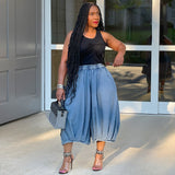 Women's Clothing Street Fashion Casual Jeans Tight Waist Straight Legs Seven-Point Pants HZ0107