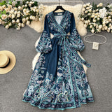 2025 Early Spring New French High-End Feel One-Sape-Style T-Shirt With Belt-Print Dress Women's Light Luxury Elegant Long Dress