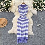 Girls Slimming Striped Tuxedo Sweater Dress With Thin Knitted Dress Temperament Elegant HZ0107