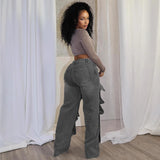 Women's Straight Jeans Women's Autumn Street Trendy Detachable Buttons High-Rise Pants HZ0107