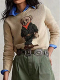 25 Autumn Explosion Wool-Blend Cartoon Bear High Quality Autumn And Winter Sweater Female Blue Collar Casual Knitting