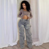 Women's Straight Jeans Women's Autumn Street Trendy Detachable Buttons High-Rise Pants HZ0107