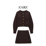 ZARZ Homemade New Women's Knitted Coat Side Suture High Waisted Slid Mini HZ0107