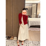 New Chinese Style New Year Red Buckle Sweater Coat Women Autumn And Winter Winter High-End Feeling Super Good-Looking Knitted Open Shirt
