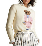 2025 New Knitted Shirt Pink Cartoon Bear Embroidered Knitted Shirt Collar Long-Sleeved Sweater Cute Wind Top Woman