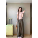 Simple Slim Slimming Waist Sweet Spicy Blouse High-Waisted Penet Broad Leg Trousers Set