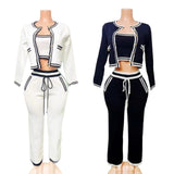 Round-Neck Long-Sleeved Knitted Shirt Coat + Straight Trousers + Vest Three-Piece Set High Quality Women's Clothing HZ0107