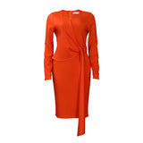 D302 Women's Autumn Fashion Large-Size V-Neck Long-Sleeved Temperament Pencil Skirt Dress HZ0107