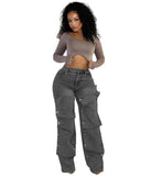 Women's Straight Jeans Women's Autumn Street Trendy Detachable Buttons High-Rise Pants HZ0107