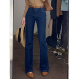 Spice Girls Blue High Waist Microhorn Jeans Women's Autumn Edition Thin Straight Horseshoe Long Pants