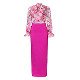 D323 Women's 2025 New Fashion Print Strapped With Long-Sleeved Shirt Skirts Two-Piece HZ0107