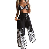 2025 New Summer Women's Printed Sexy Breasts + Loose Broad Leg Pants Two Sets
