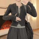 Korean Dark Gray Slim Fake Two Knitted Shirt Women Autumn New Niche Temperament Thin Sweater Top