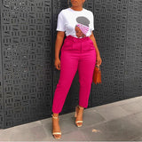 Spring 2025 New Elegant OL Professional Trousers Thin Small Foot Pants African High-Waisted Casual Pants HZ0107